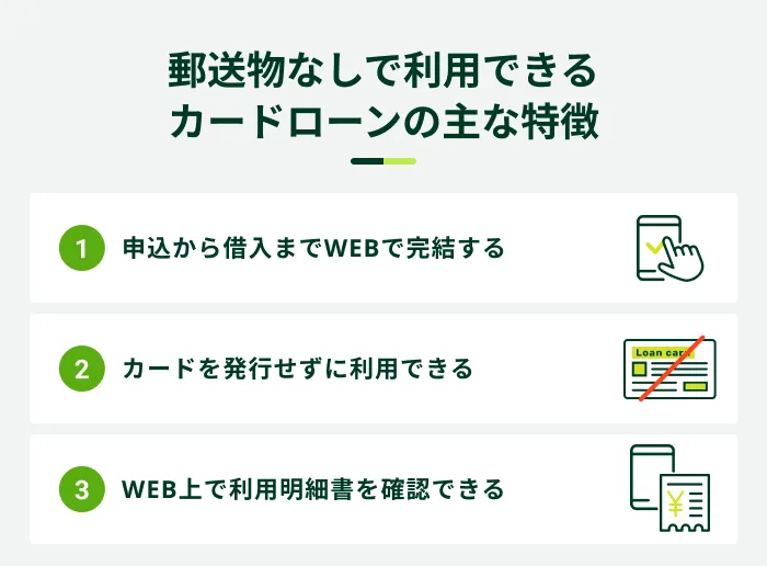 郵送物なしで利用できるカードローンの主な特徴