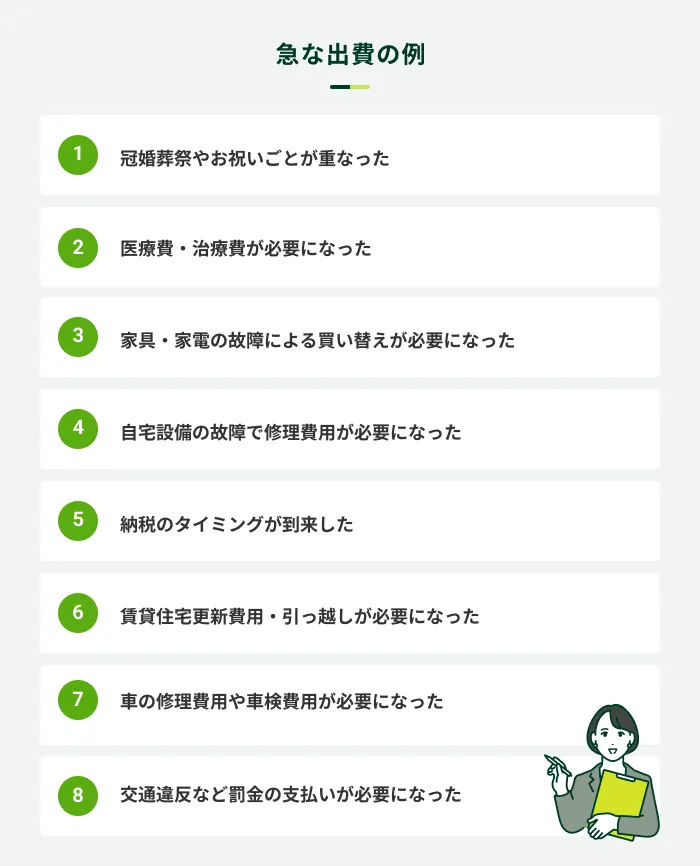 急な出費の例