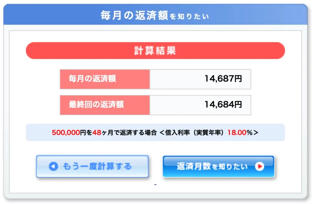 返済期間12カ月の場合の毎月の返済額